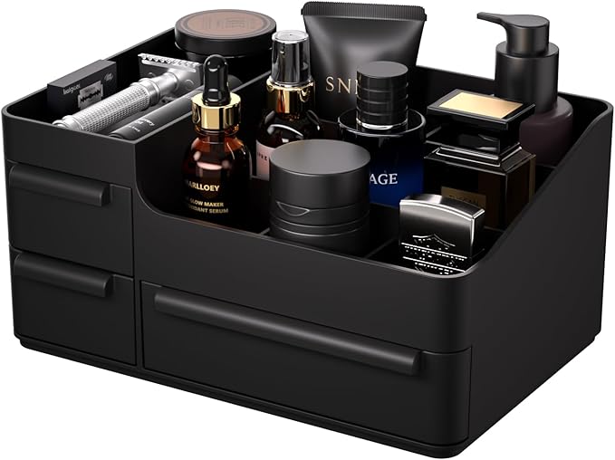 Cologne Organizer for Men with 3 Drawers - Mens Vanity Organizer, Perfume Stand & Cologne Shelf - Bathroom Countertop Storage