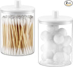 TIPGO Glass Qtip Holder Dispenser for Bathroom - 10 oz Clear Canister Apothecary Jar for Cotton Swabs, Balls, Pads, Floss Pic