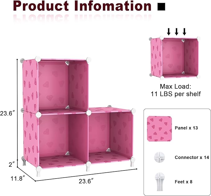 UNKU Cube Storage Organizer, 3 Cube Closet Organizer Storage Shelves, DIY Stackable Bookcase, Clothes Organizer Shelf for Clo