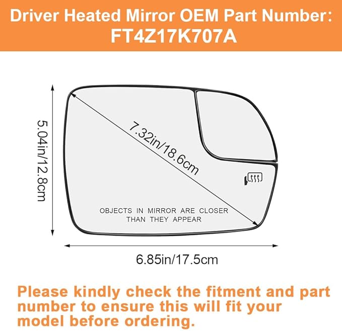 Senzeal Passenger Side Heated Mirror Glass Replacement with Blind Spot Mirror for Ford Edge 2015 2016 2017 2018 (Right Side)