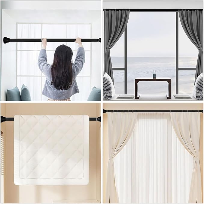 Adjustable Stainless Steel Curtain Rod No Drilling Retractable Clothes Pole for Indoor Use Rubber Ends for Smooth Surfaces Ba