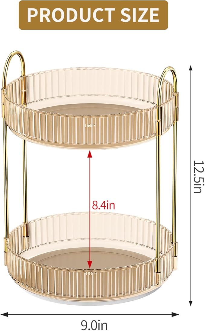 360° Rotating Makeup Organizer, Large Capacity Skincare Organizer, 2 Tier Cosmetic Skin Care Perfume Dresser Organizer, Fits 