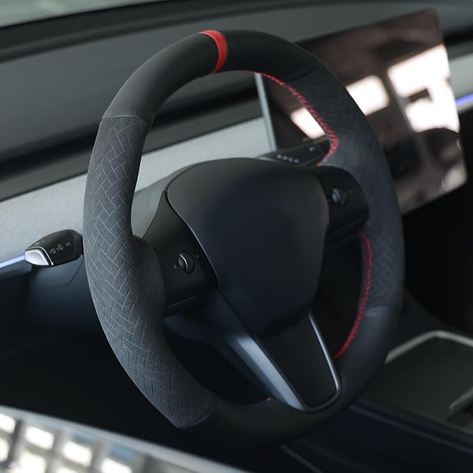 MEWANT Hand Stitched Steering Wheel Cover for Tesla Model 3 2017-2023 / Model Y 2020-2023 for Tesla Model 3/Y Accessories