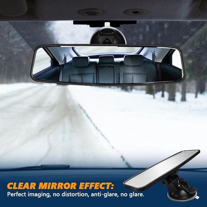 Rear View Mirror, Adjustable Interior Rearview Mirror with Suction Cup, Anti Glare HD Wide Angle Rear View Mirror, Car Panoramic Rear View to Reduce Blind Spot for Most Cars