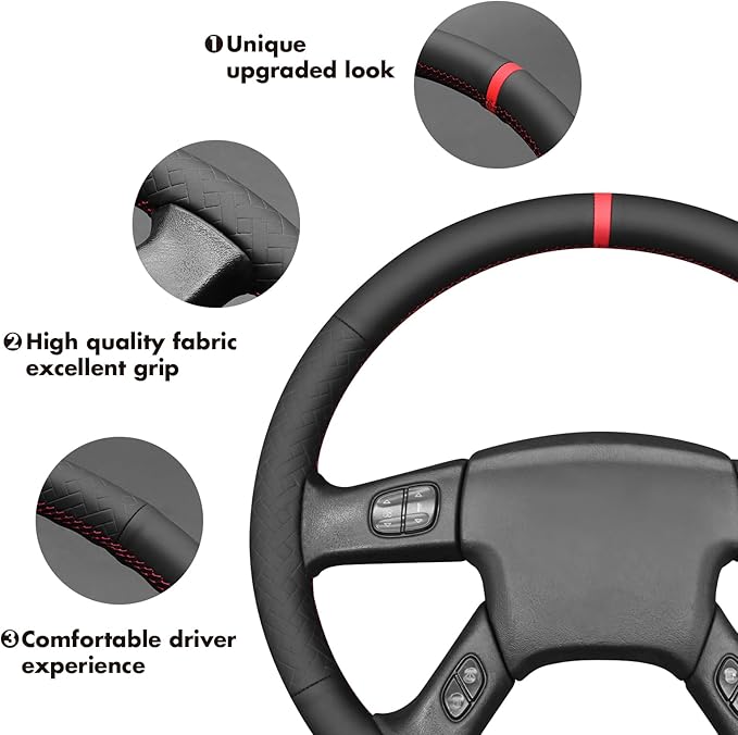 MEWANT Steering Wheel Cover for Chevy Silverado 1500/2500 / 3500 2003-2006 / Silverado 1500 2500HD 3500 Classic/Trailblazer Hand-Stitched Microfiber Leather Steering Wheel Wrap