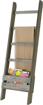 MyGift Blanket Ladder with Storage Shelf, Wooden Blanket Holder Rack, Decorative Ladder Shelf, Drying and Display Rack for Ba