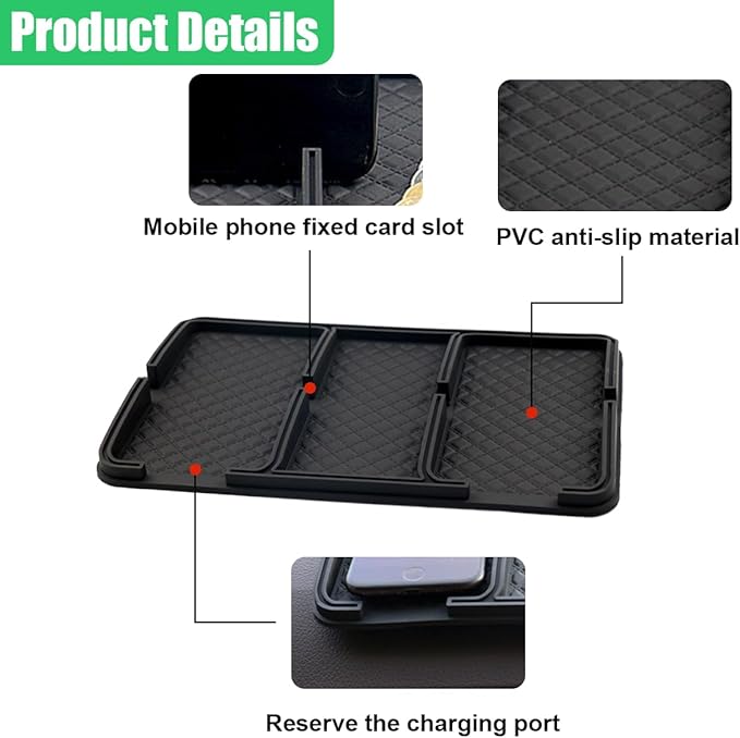 Car Dashboard Mat, Anti-Slip Auto Dash Tray, Strong Gripping Vehicle Smartphone Holder Pad, Multifunctional Center Console St