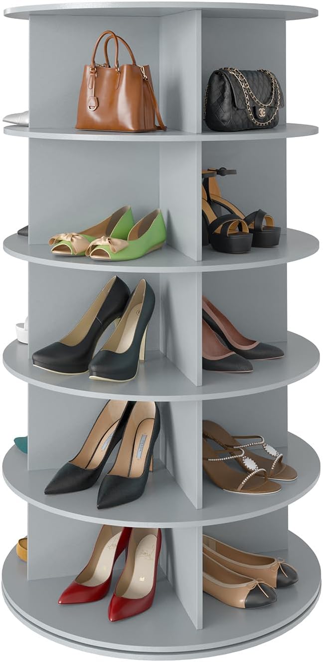 SpaceAid 5 Tier Rotating Shoe Rack Tower, Spinning Shoe Display Lazy Susan, Revolving 360 Shoe Rack Storage Round Carousel, V