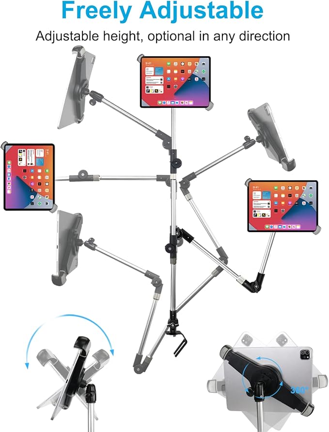 woleyi Car Truck Seat Rail Large Tablet Mount, Car Floor Bolt Tablet Holder Stand with 360° Rotation Foldable Arm for iPad Pro 12.9/Air, Galaxy Tabs, Surface Pro/Go, Kindle Fire and 9.5-14.5" Tablets