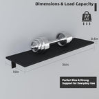 Floating Shelf Board for Wall 5/8" – No Brackets – 36" L x 10" W x 0.6" T Black Melamine Wood Floating Shelves for Bathroom, 