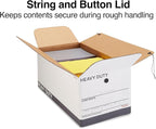 STAPLES Storage & Filing Box, Heavy-Duty with Handles & String-Button Lid, Letter Size Documents, Stackable, 4-Pack, White/Gr