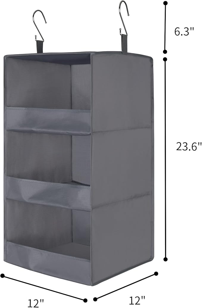 GRANNY SAYS 3-Shelf Closet Organizers and Storage, Foldable Hanging Closet Organizer, Hanging Closet Shelves with 2 Metal Hoo