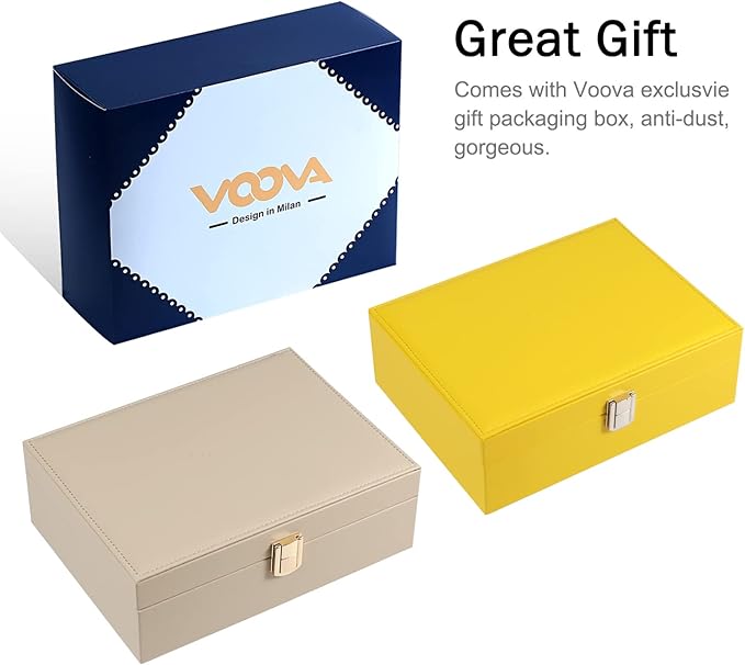 Voova Jewelry Box Organizer for Women Girls, 2 Layer Large Men Jewelry Storage Case, PU Leather Display Jewellery Holder with