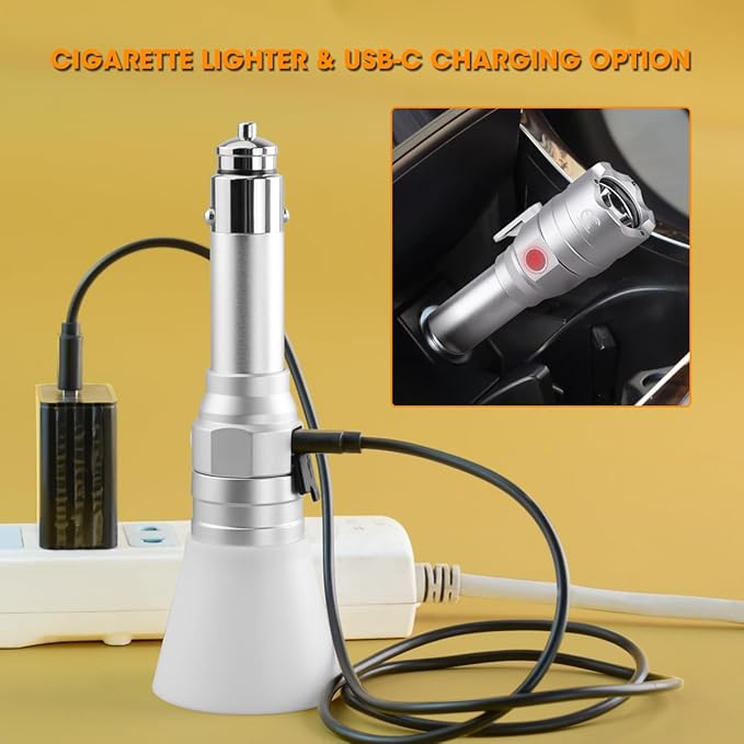 Small Flashlight Rechargeable with Diffuser 12 Volt Car Cigarette Lighter & USB C Charge for Auto Vehicles Emergency, Car Esc