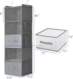5-Tier Hanging Organizer for Closet, Fabric Closet Organizer with 2 Hooks, 2 Pull-Out Drawers, Foldable Space-Saving Storage 