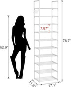 Metal Shoe Rack Organizer 10 Tiers, 20-24 Pairs Narrow Tall Shoe Racks for Closets Entryway - Vertical Boots Organizer Storag