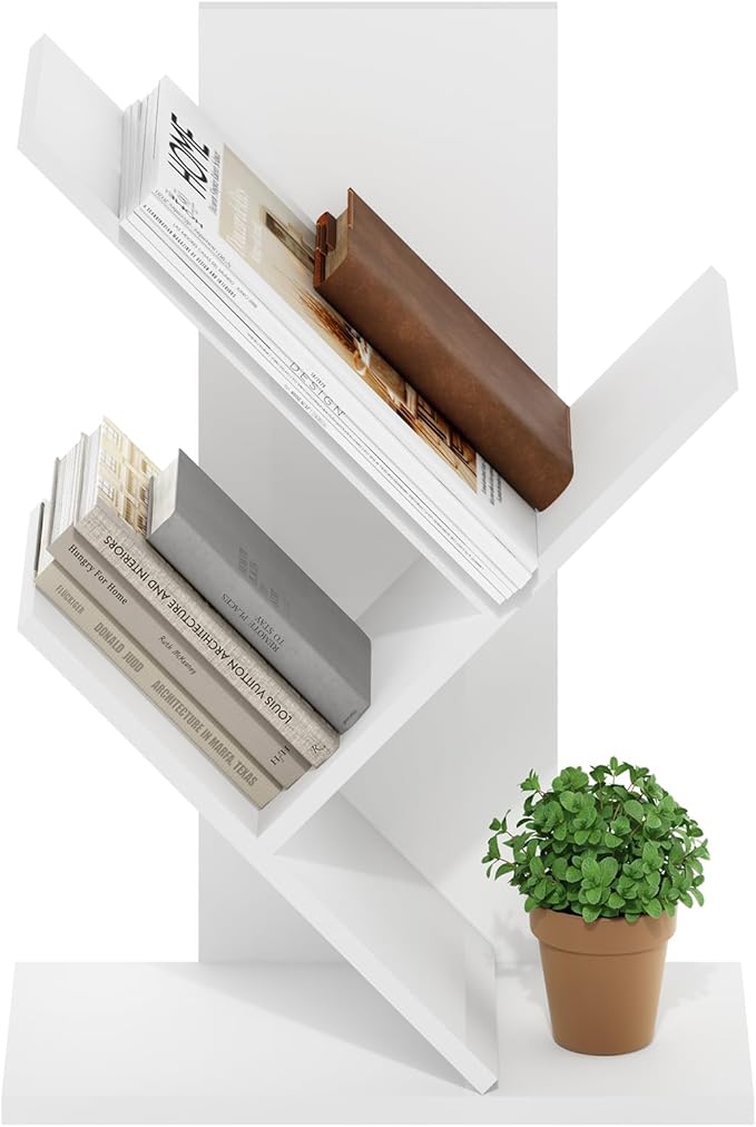 Furinno Tree Book Shelf, 3-Tier Bookshelf with Angled Open Shelf, Tree Bookcase for Room Decor, 8.4 x 15.7 x 21.3, for Organi