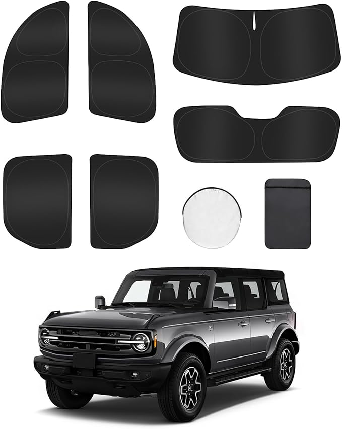 8PCS Window Shades for Ford Bronco Sport 2021-2025 Accessories – Full Coverage Sun Shade for Side Windows, Rear Triangular & Windshield – UV Protection & Privacy for Camping, Napping, Relaxing