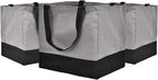 3 Pack Canvas Reusable Grocery Bags Heavy Duty, 8.3 gal Foldable Large Tote Bag with Handles, Holds 60 lbs Canvas Shopping Bags & Washable Eco-friendly Bags with 5 Pockets, Grey+Black