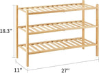 3-Tier Bamboo Shoe Rack for Entryway, Stackable | Heavy Duty | Multi-Function, Free Standing Shoe Racks for Bedroom Hallway C