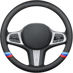 New Nappa Leather Car Steering Wheel Cover, Comfortable, Non-Slip, Sporty Style. for BMW Car Steering Wheel Covers. Black and