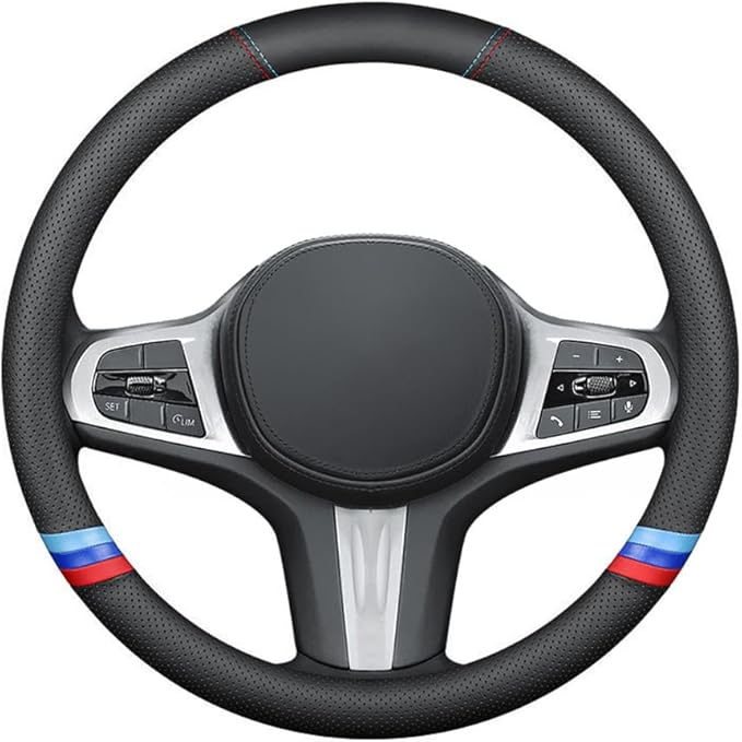 New Nappa Leather Car Steering Wheel Cover, Comfortable, Non-Slip, Sporty Style. for BMW Car Steering Wheel Covers. Black and