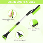 27"-33" Snow Brush and Detachable Ice Scraper with Ergonomic Foam Grip Scalable Range 27" Winter Accessories for Cars Trucks SUV(Green)