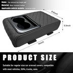 Car Center Console Armrest Pillow, Waterproof Car Armrest Cover Cushion with Cup and Phone Holder, Memory Foam Arm Rest Box Protector for Most Vehicles, Car Accessories (Black)