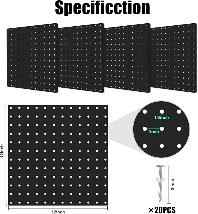 Peg Board, 4 Pack Metal Pegboard Panels Black Pegboards Wall Organizer with Bent Frame Large Heavy Duty Peg Board for Walls H