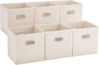 MAX Houser 6 Pack Foldable Fabric Storage Bins with Handles - Ideal for Closet Organization, Bedroom and Nursery（ Beige, 12"x