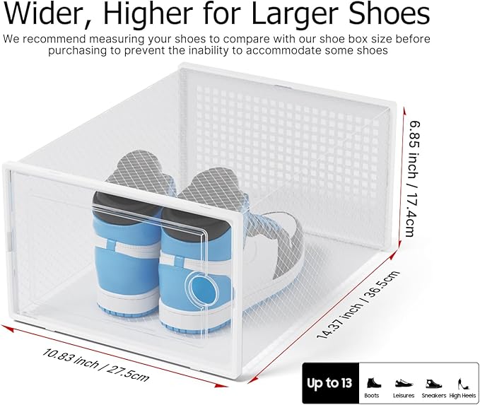 Kuject XX-Large Shoe Storage Boxes Organizers Clear Plastic Stackable 12 Pack, Shoe Rack & Holder Substitute, Sneaker Contain