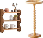 Solid Wood Wall Shelf 3-Tier,Small Side Table,Rustic Floating Shelves Wall Mounted Storage Rack,Rattan Drink Table, Round Sid