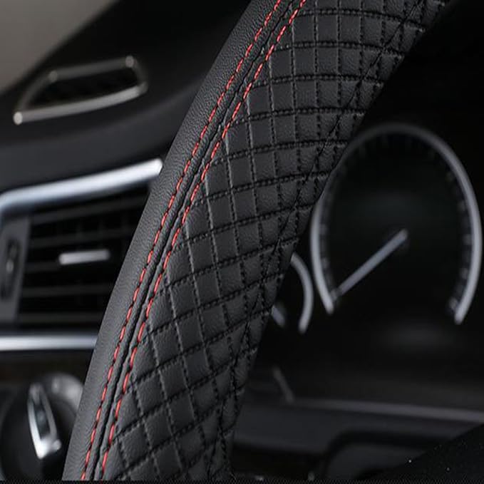 SHIAWASENA Car Steering Wheel Cover, Leather, Universal 15 Inch Fit, Anti-Slip & Odor-Free (Black)