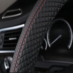 SHIAWASENA Car Steering Wheel Cover, Leather, Universal 15 Inch Fit, Anti-Slip & Odor-Free (Black)