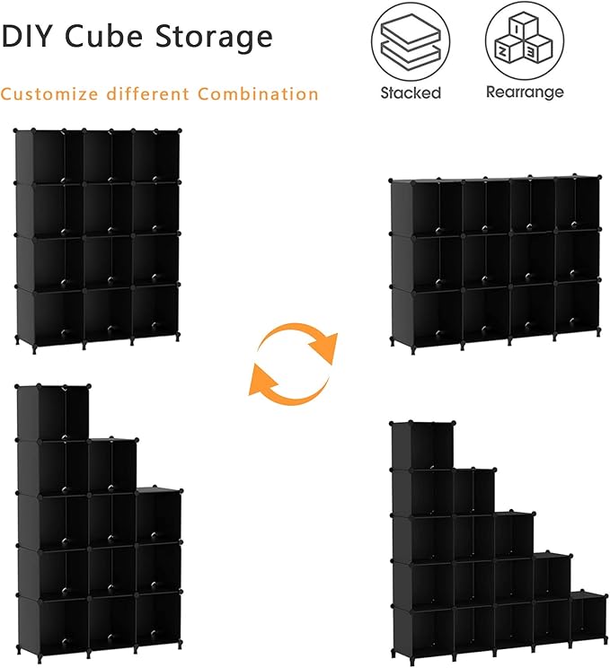 AWTATOS Cube Storage Organizer Closet Storage Shelves DIY Stackable Plastic Storage 12 Cube Bookshelf, Ideal Storage Organize