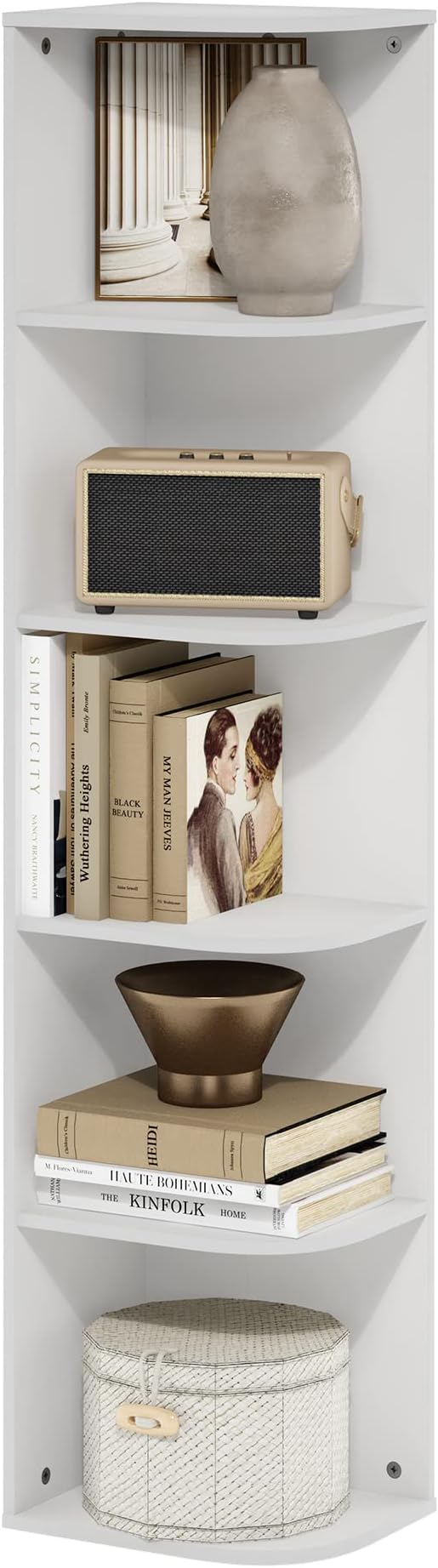 Furinno PASIR Book Shelf, 5-Tier Corner Bookshelf with Open Shelf, Standing Bookcase, 9.3 x 12 x 51.7, for Organization and S