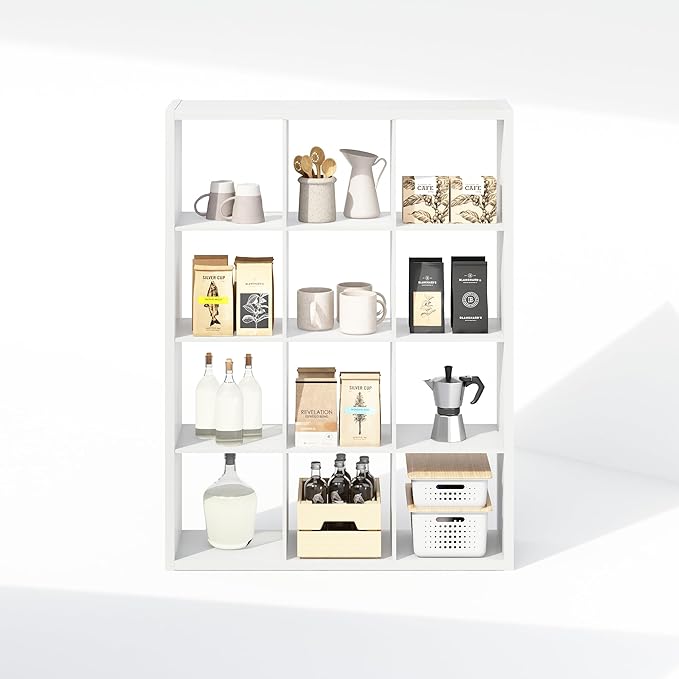 Furinno Cubic Closet Organizers and Storage, 12-Cube Closet Organizer, Open Shelf Closet Storage, Extra Thick Frame for Wardr