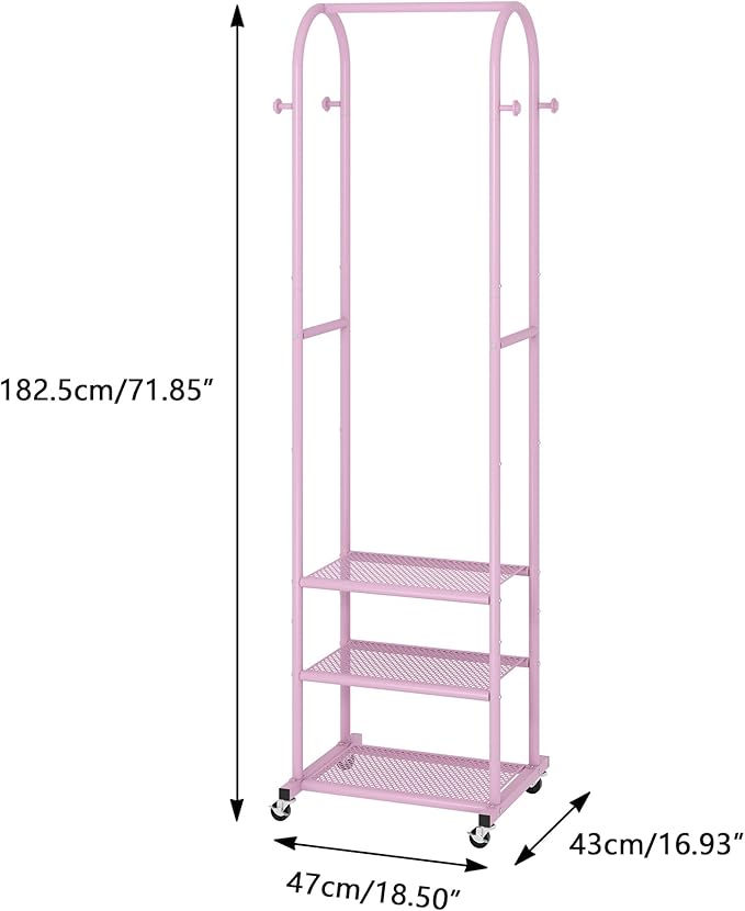 Kaitiemoo Heavy Duty Clothing Rack with Wheels,Modern Garment Rack with 3 Metal Shelves, 71.8Inches Display Rack for Hanging 
