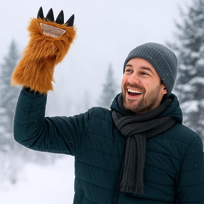 Gears Out Massive Bigfoot Hand Ice Scraper - Bigfoot Gifts - Sasquatch Claw Faux Fur Hand Warmer with Built in Ice Scraper Foam Grip Novelty Winter Snow and Ice Remover for Cars Trucks SUV