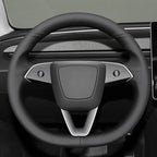 MEWANT Hand Stitched Matte Carbon Real Leather Steering Wheel Cover Wrap for Tesla Model 3 Highland 2023 2024 2025 Steering Wheel Accessories Black Thread