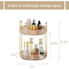 MOKANI 360 Rotating Makeup Organizer for Vanity, 2 Tier Adjustable Perfume Organizer for Dresser, Multi-Function Spinning Cos