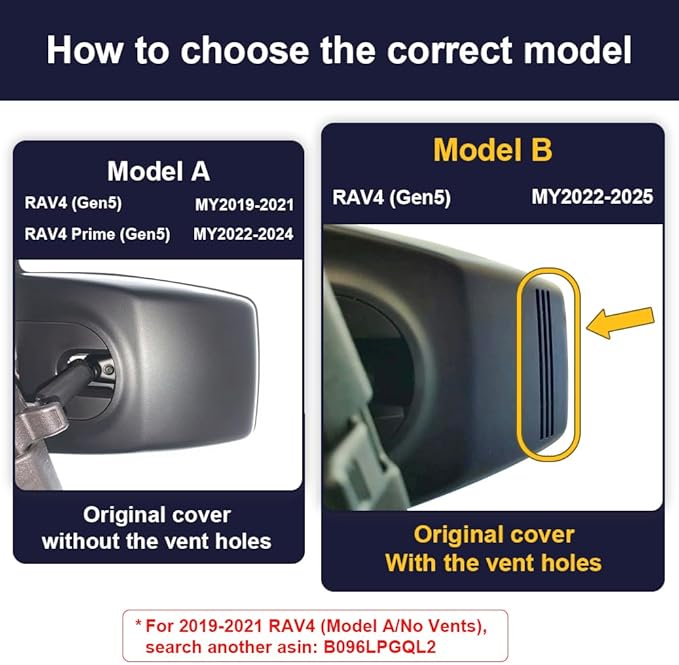 Fitcamx Front 4K+Rear 1080P Dash Cam Adapts for Toyota RAV4 2022-2025 (Model B/with Vents on Cover), Integrated OEM Look, WiF