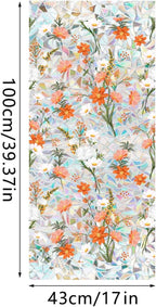 Niviy Orange Wildflowers Stained Glass Window Film, Rainbow Window Film Glass Decals Static Cling Stickers, Windows Tint for Home Bathroom (16.93 x 39.37inch)