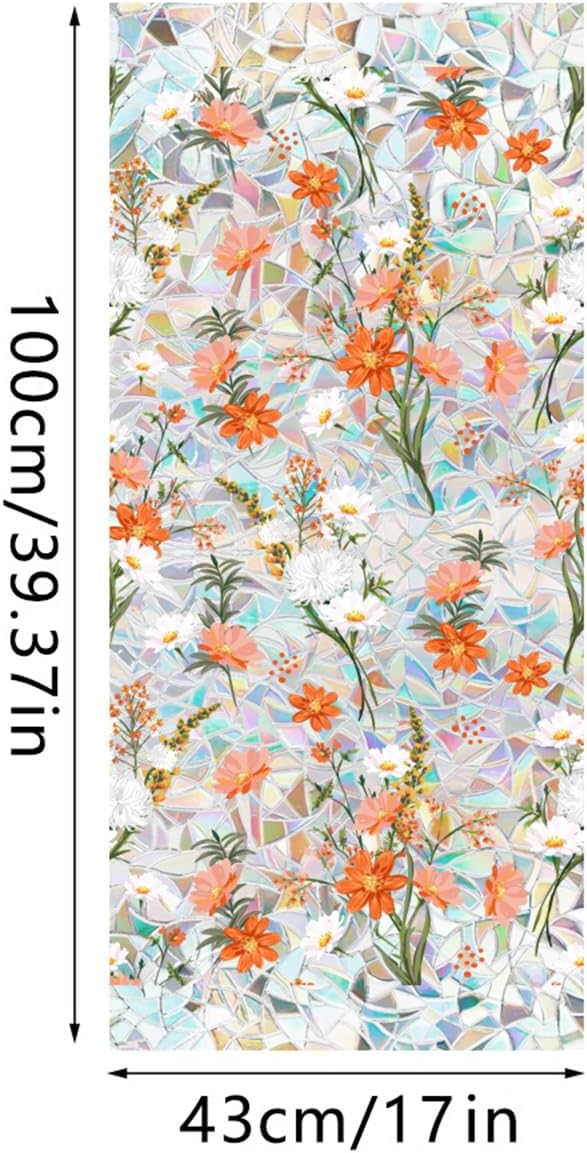 Niviy Orange Wildflowers Stained Glass Window Film, Rainbow Window Film Glass Decals Static Cling Stickers, Windows Tint for Home Bathroom (16.93 x 39.37inch)