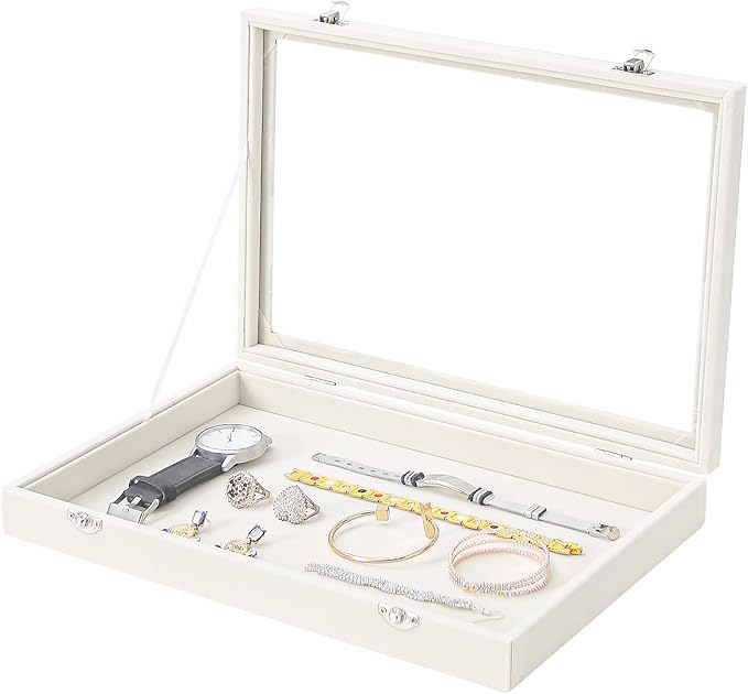 Coward Jewelry Organizer Box, Beige Velvet Blank Display Tray Case with Lid for Storage Necklaces Bracelets Rings Beads and J