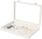 Coward Jewelry Organizer Box, Beige Velvet Blank Display Tray Case with Lid for Storage Necklaces Bracelets Rings Beads and J