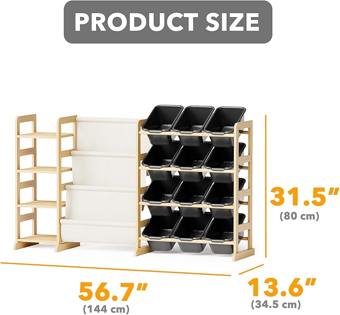 SpaceAid 3-in-1 Toy Storage Organizer with 4 Shelves and 12 Bins, Toy Organizers Storage 3-Tier Bookshelf, Kids Bin Shelf Box