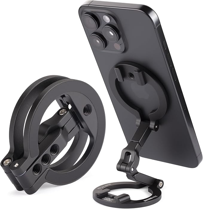 Dual Magnetic Ring Phone Mount - Foldable 360° Rotation CNC Aluminum Stand,1/4" Screw,Cold Shoe Interface, Hands-Free Holder for Live Streaming, Selfies & Multi-Device Use