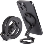 Dual Magnetic Ring Phone Mount - Foldable 360° Rotation CNC Aluminum Stand,1/4" Screw,Cold Shoe Interface, Hands-Free Holder for Live Streaming, Selfies & Multi-Device Use