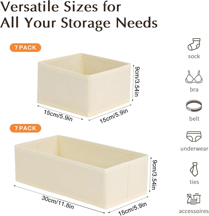 DIMJ Drawer Organizers Clothes, Set of 14 Dresser Organizer Bins, Fabric Closet Organizers and Storage, Shallow Drawer Divide